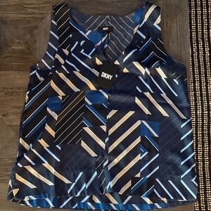 DKNY Women's Navy and Gold Striped Blouse